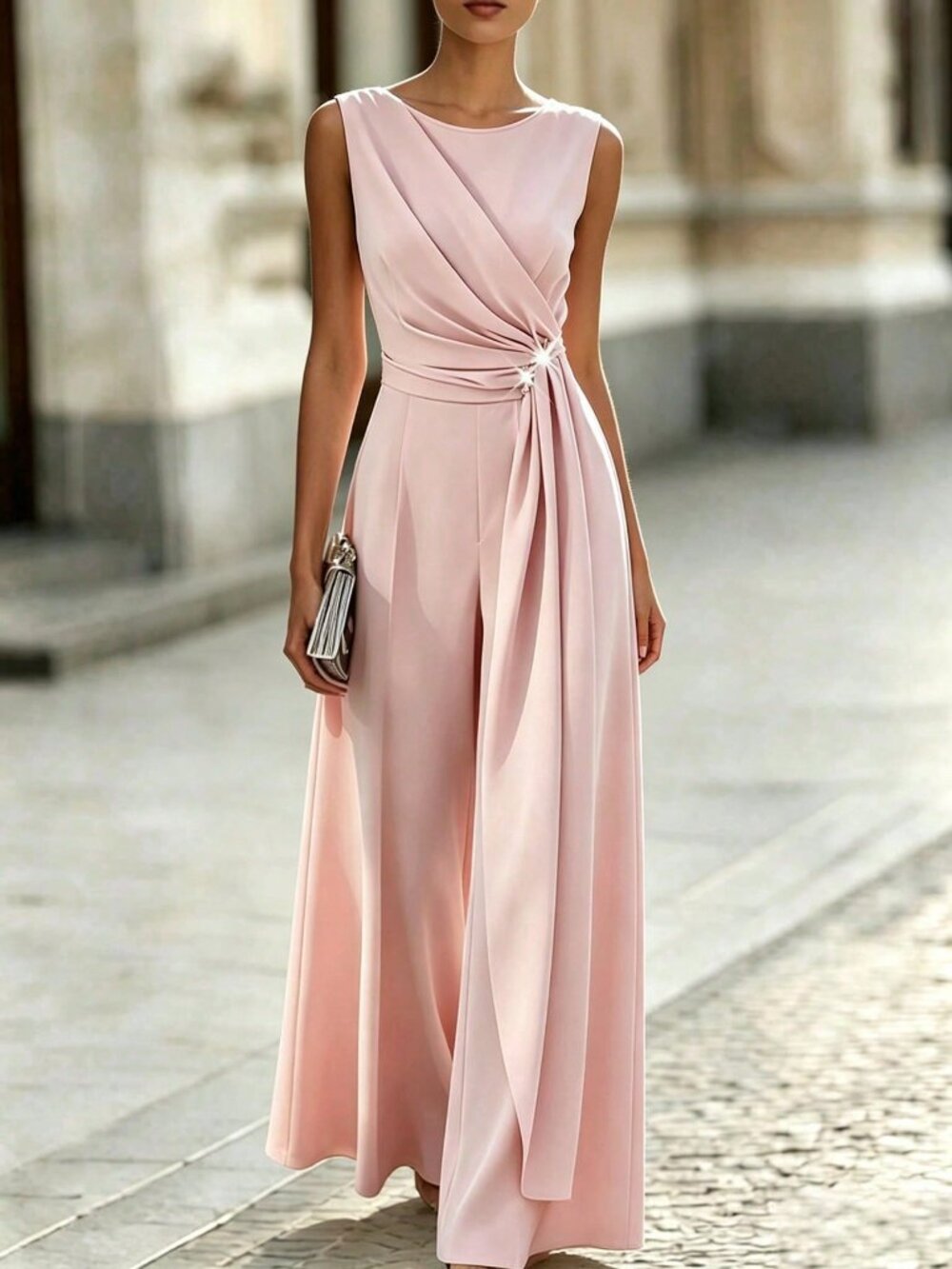 Baby Pink Elegant Women's Jumpsuit